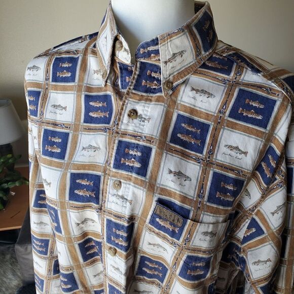 Vintage Woolrich Fish Novelty Print Button down Medium - Picture 3 of 10